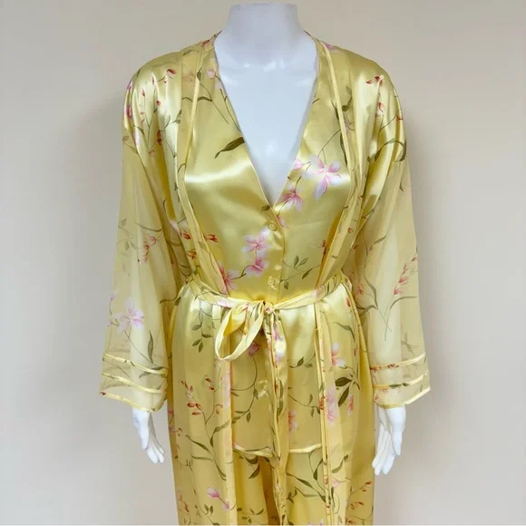 Oscar de la Renta Pink label Peignoir Top Kimono Robe Pant set Floral Print L - Picture 4 of 17